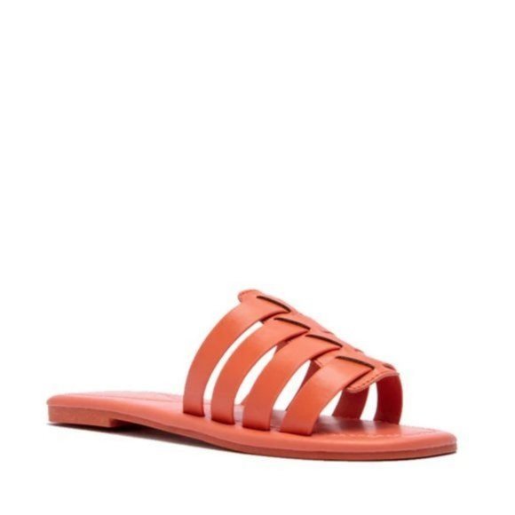 !! NEW !! Soft Vegan Leather Caged Slide Sandals in Deep Coral - Picture 6 of 8